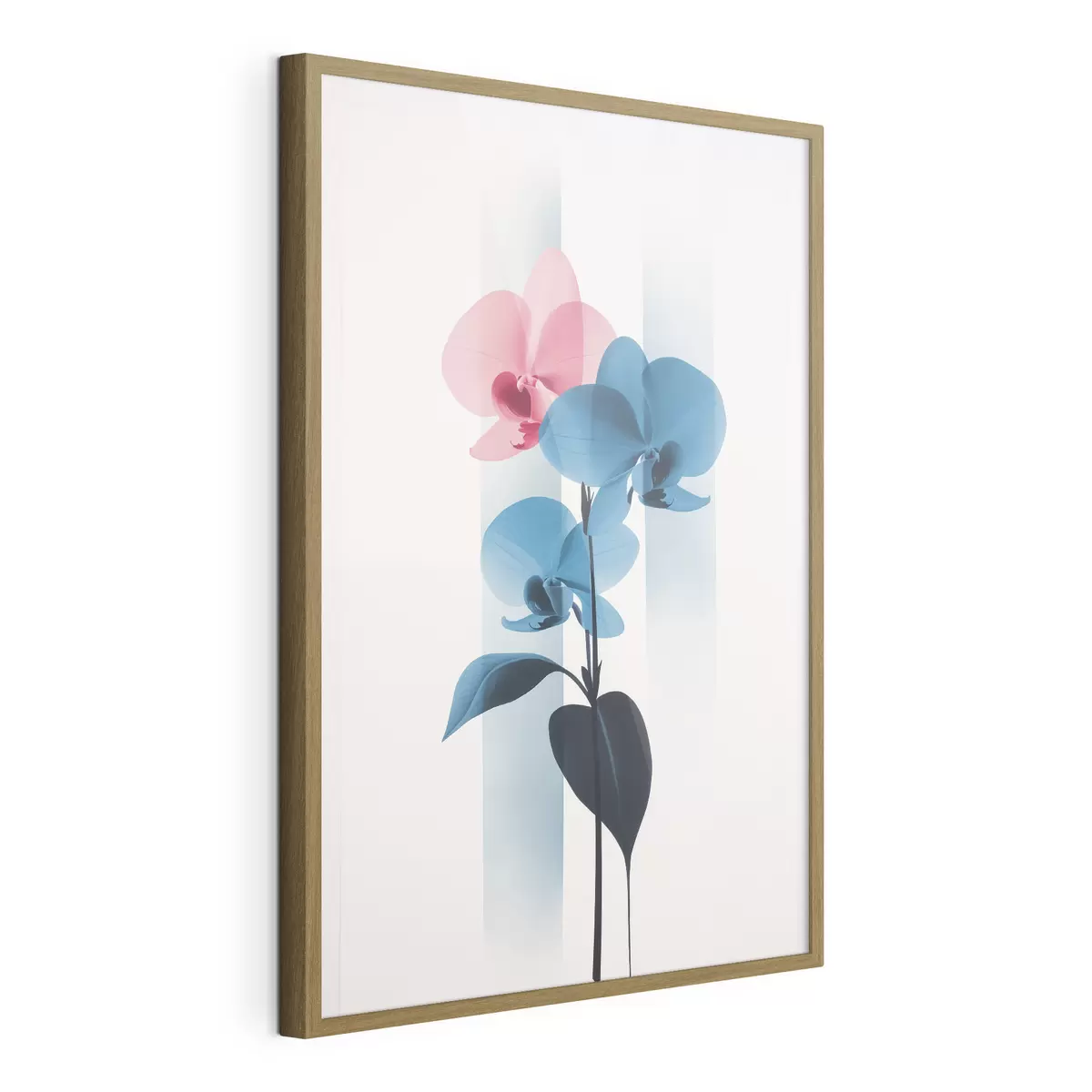 Poster Orquídeas con hojas sobre fondo blanco con rayas verticales f45925