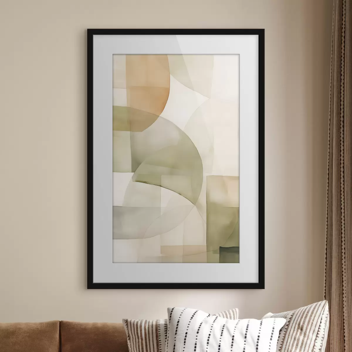 Poster Formas geométricas abstractas con textura de acuarela en tonos verdes, marrones y beiges f45929