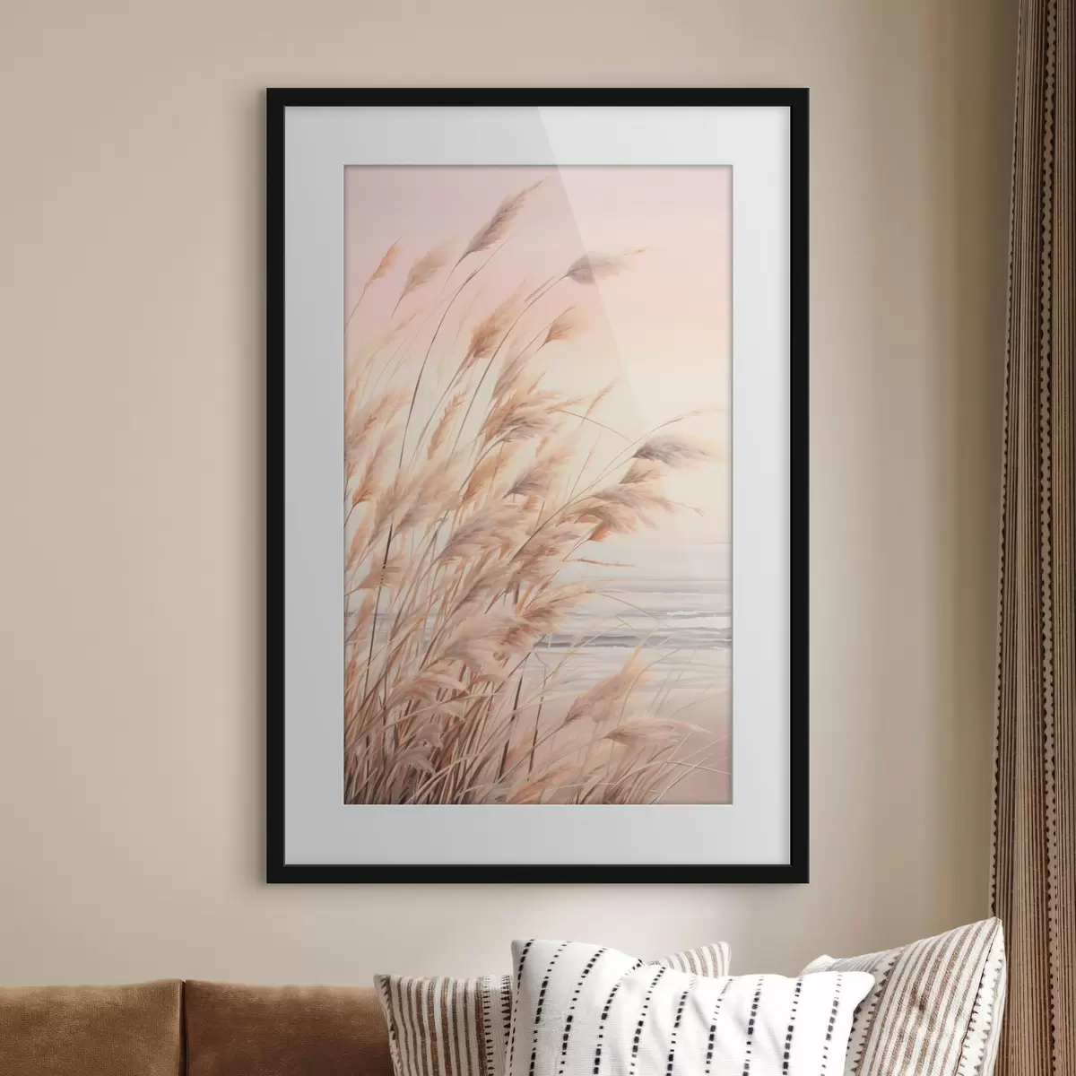 Poster Hierba de la pampa con una paleta de colores naranja pastel, cielo rosa claro, un paisaje tranquilo f45934