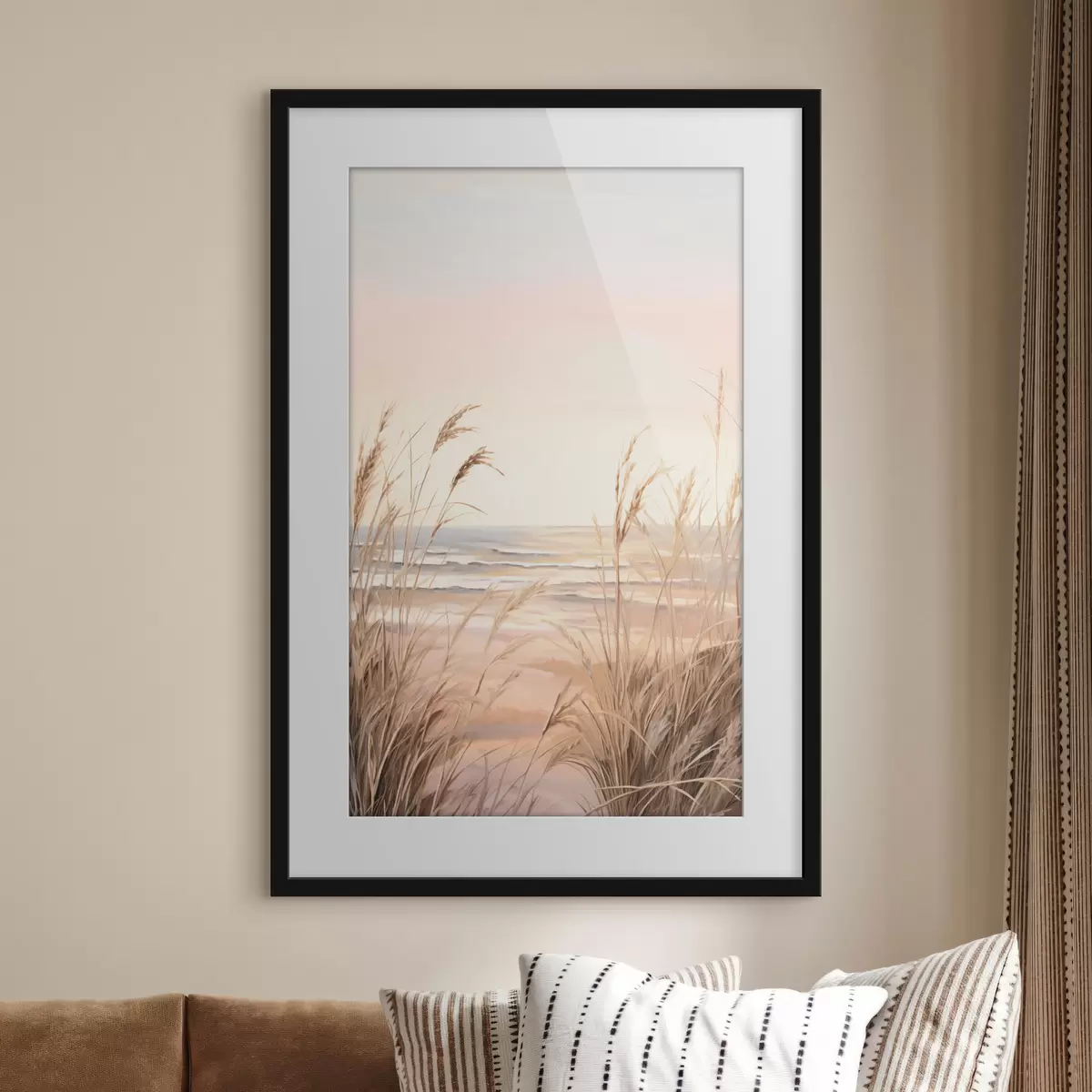 Poster Hierba de la pampa con una paleta de colores naranja pastel, cielo rosa claro, un paisaje tranquilo f45935