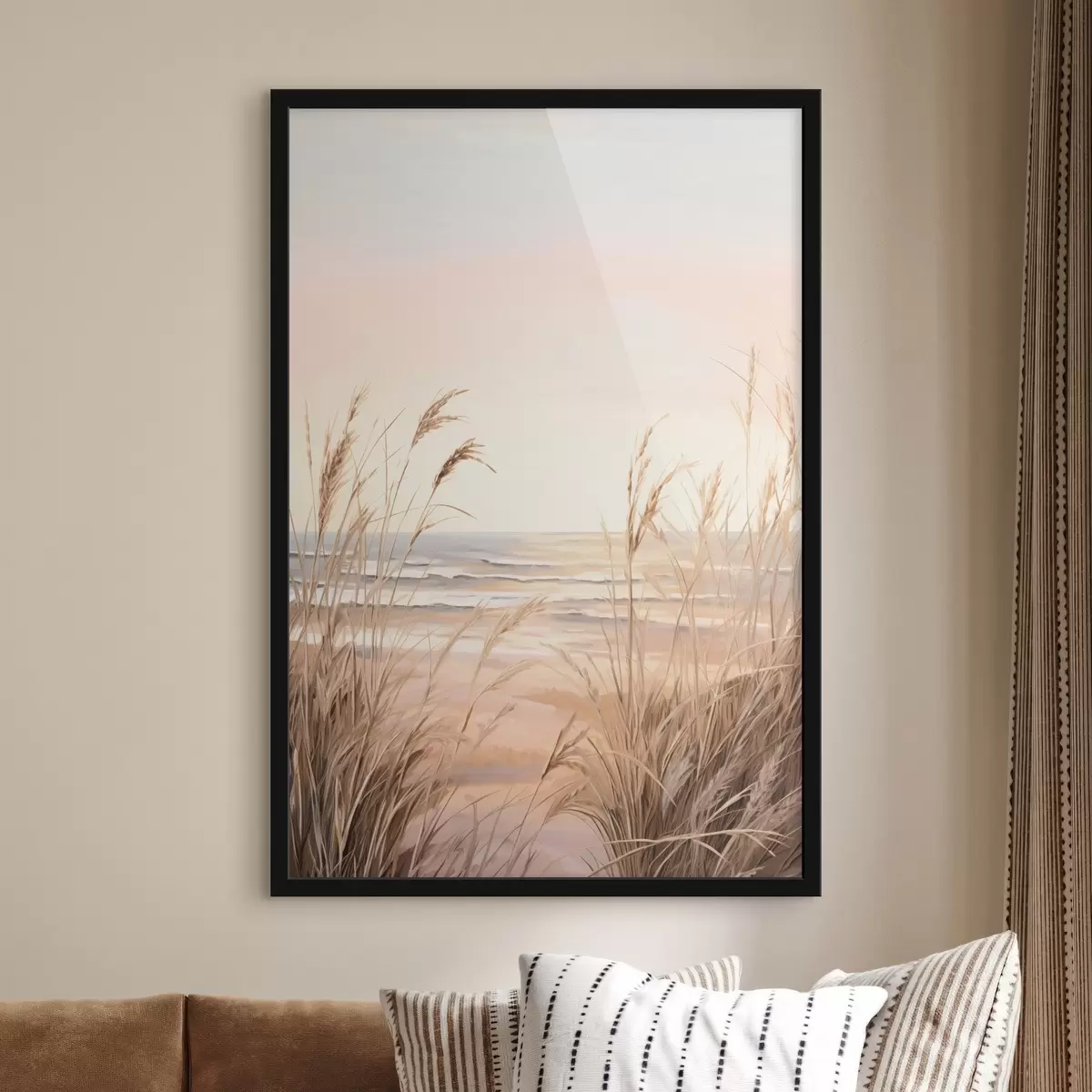 Poster Hierba de la pampa con una paleta de colores naranja pastel, cielo rosa claro, un paisaje tranquilo f45935
