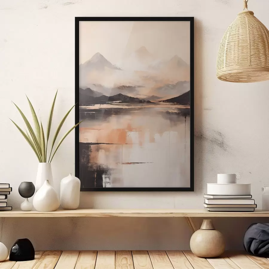 murales de pared Una pintura con textura paisajística que imita montañas y un lago f45950