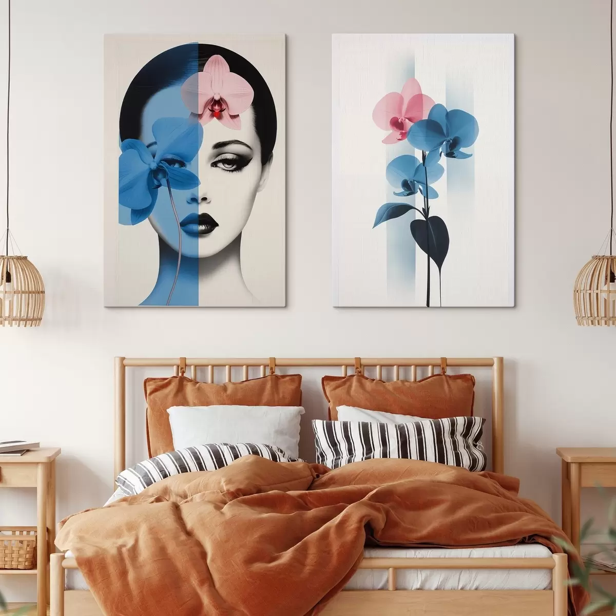 murales de pared Retrato abstracto de una mujer con orquídeas m00818