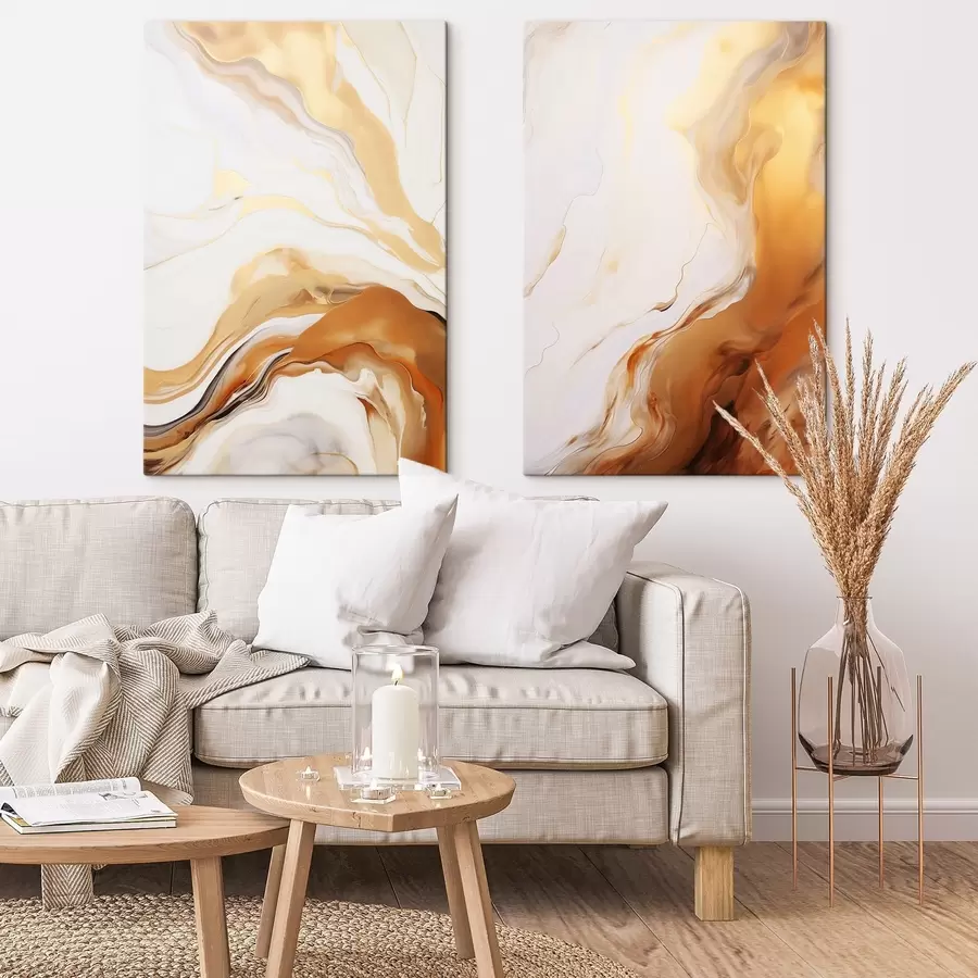 murales de pared Imitación de pintura abstracta con colores blanco y naranja, arte fluido con líneas onduladas, arte moderno m00825