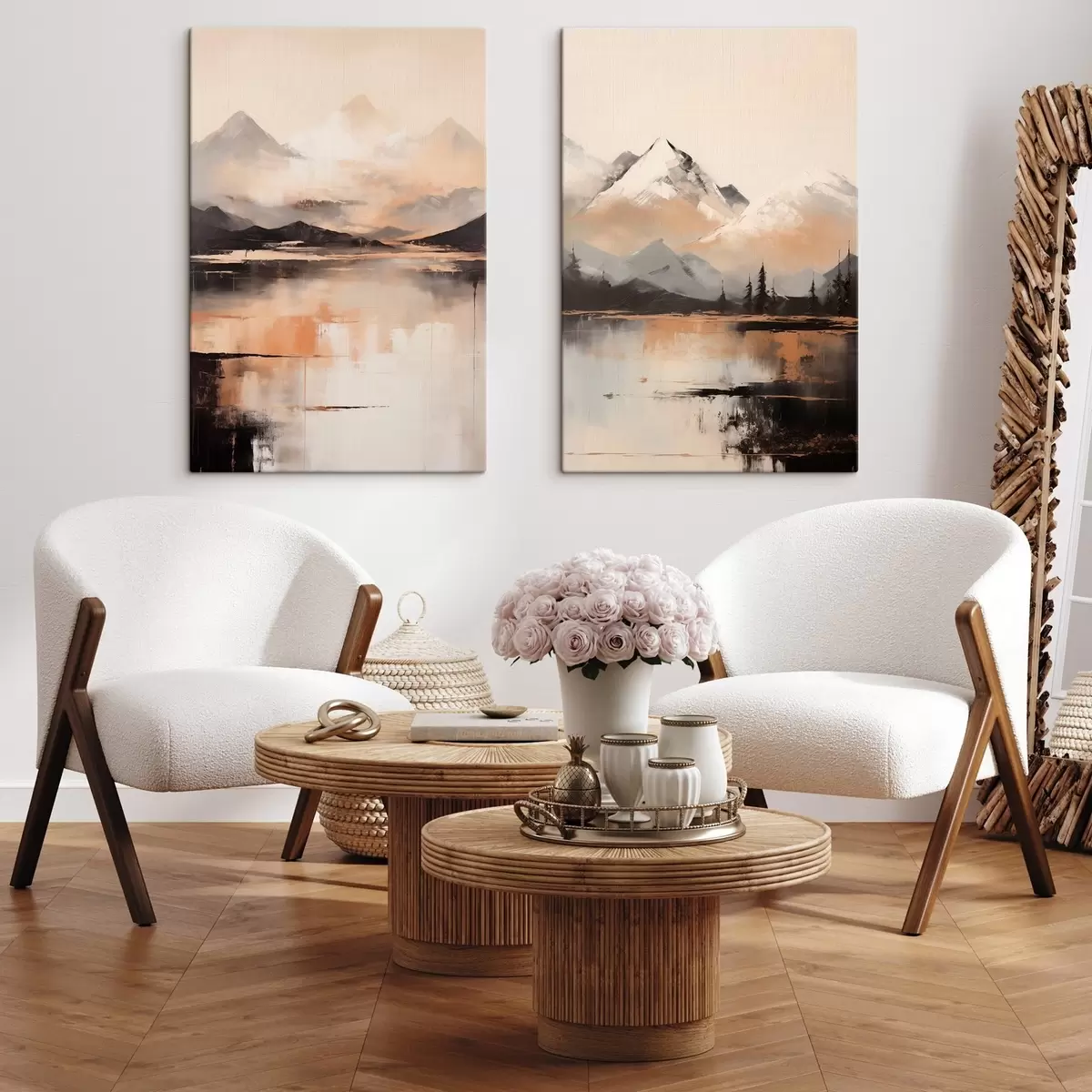 murales de pared Una pintura con textura paisajística que imita montañas y un lago m00831