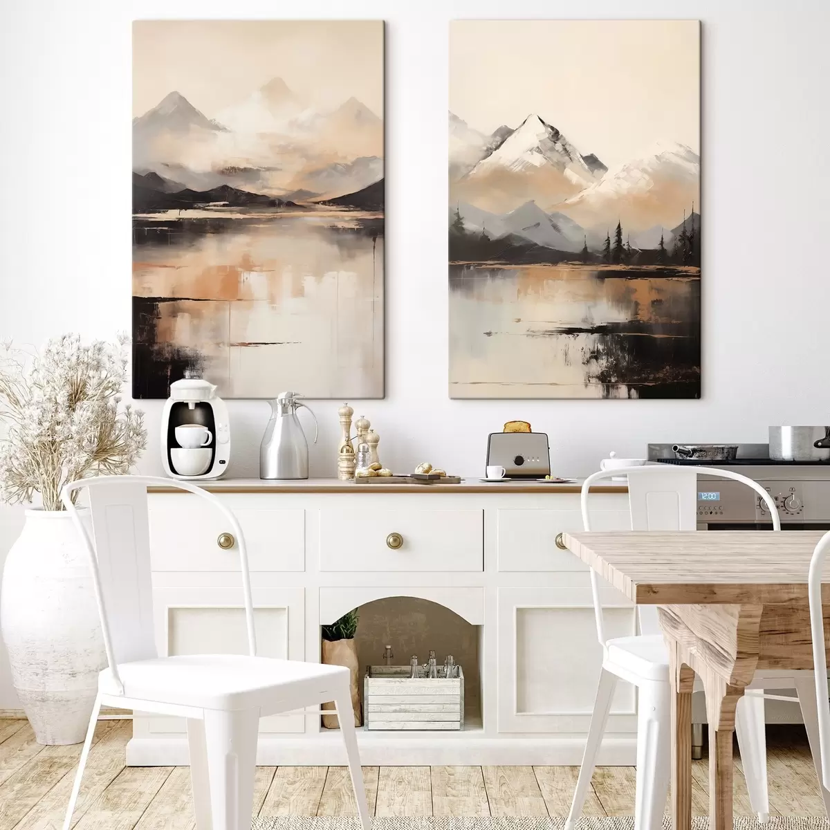 murales de pared Una pintura con textura paisajística que imita montañas y un lago m00831