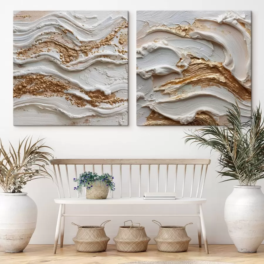 murales de pared Abstracción volumétrica con trazos blancos y amarillos m00742