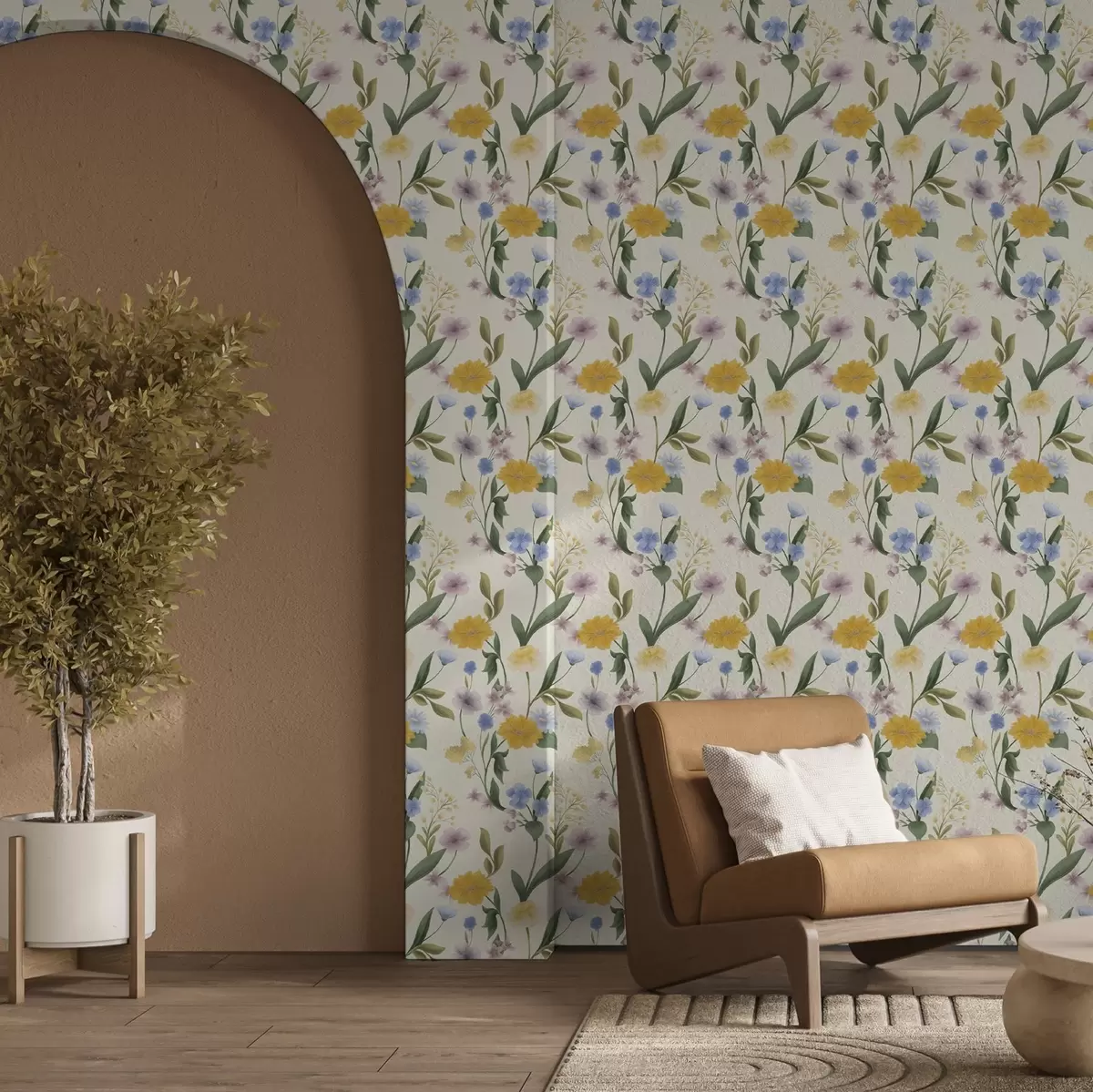 Papel pintado Suave mezcla de flores silvestres en tonos pastel a00624