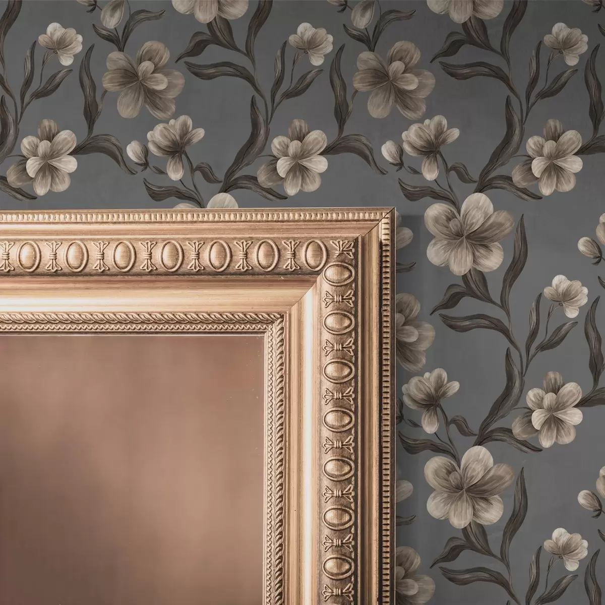 Papel pintado Flores beige sobre fondo gris grafito a00626v4