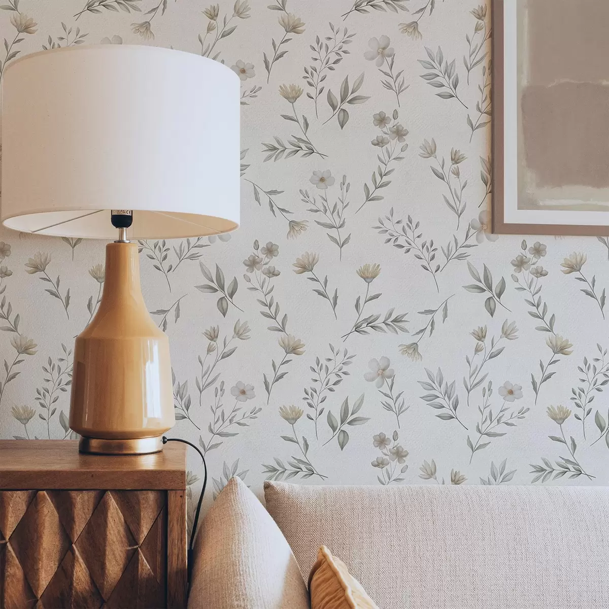 Papel pintado Pequeñas ramitas y flores pintadas con acuarela sobre un fondo claro a00665