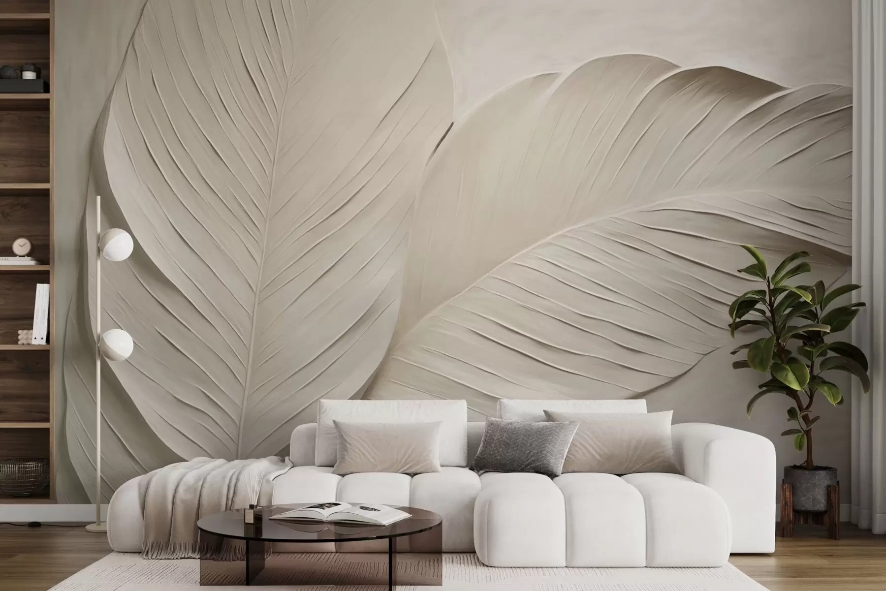 murales de pared Hojas beige en relieve con sombras suaves w04614