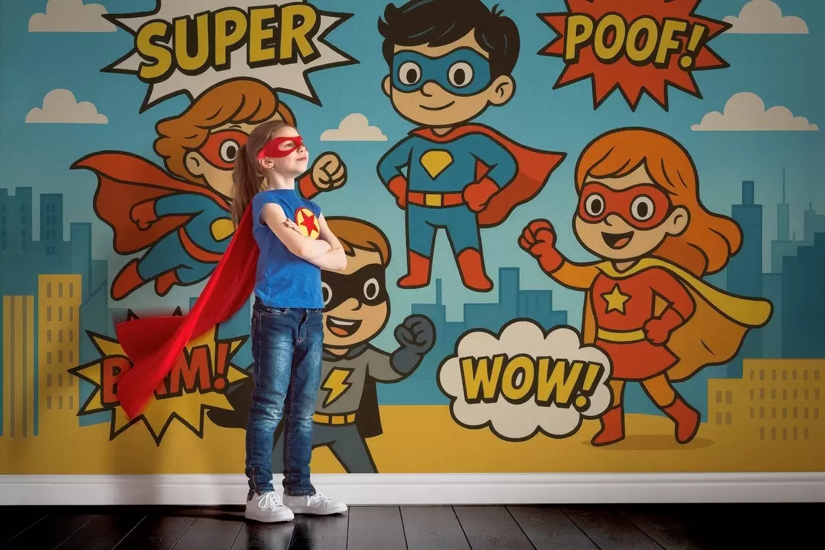 murales de pared divertidos superhéroes al estilo de los cómics w04625