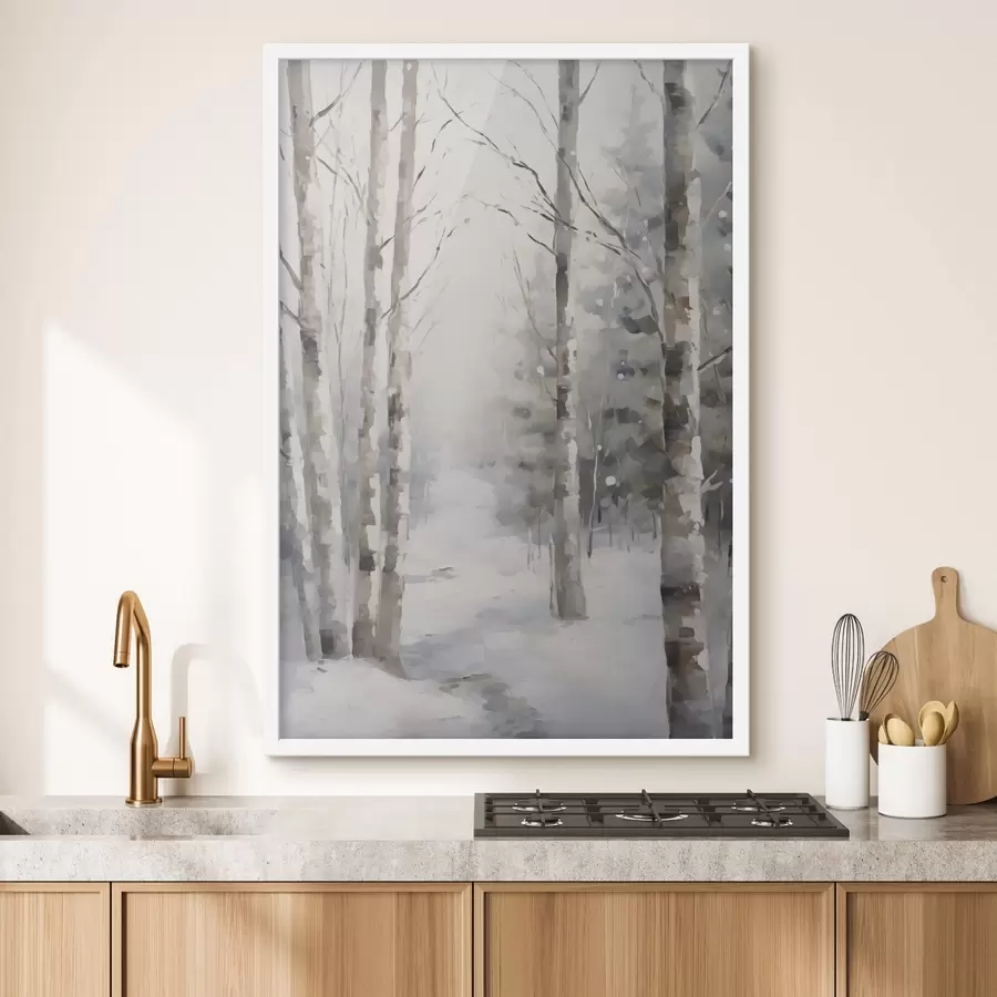 murales de pared Abedules en un bosque invernal f46129