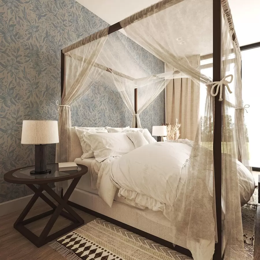 murales de pared Estampado floral lineal azul sobre fondo beige cálido a00630v2