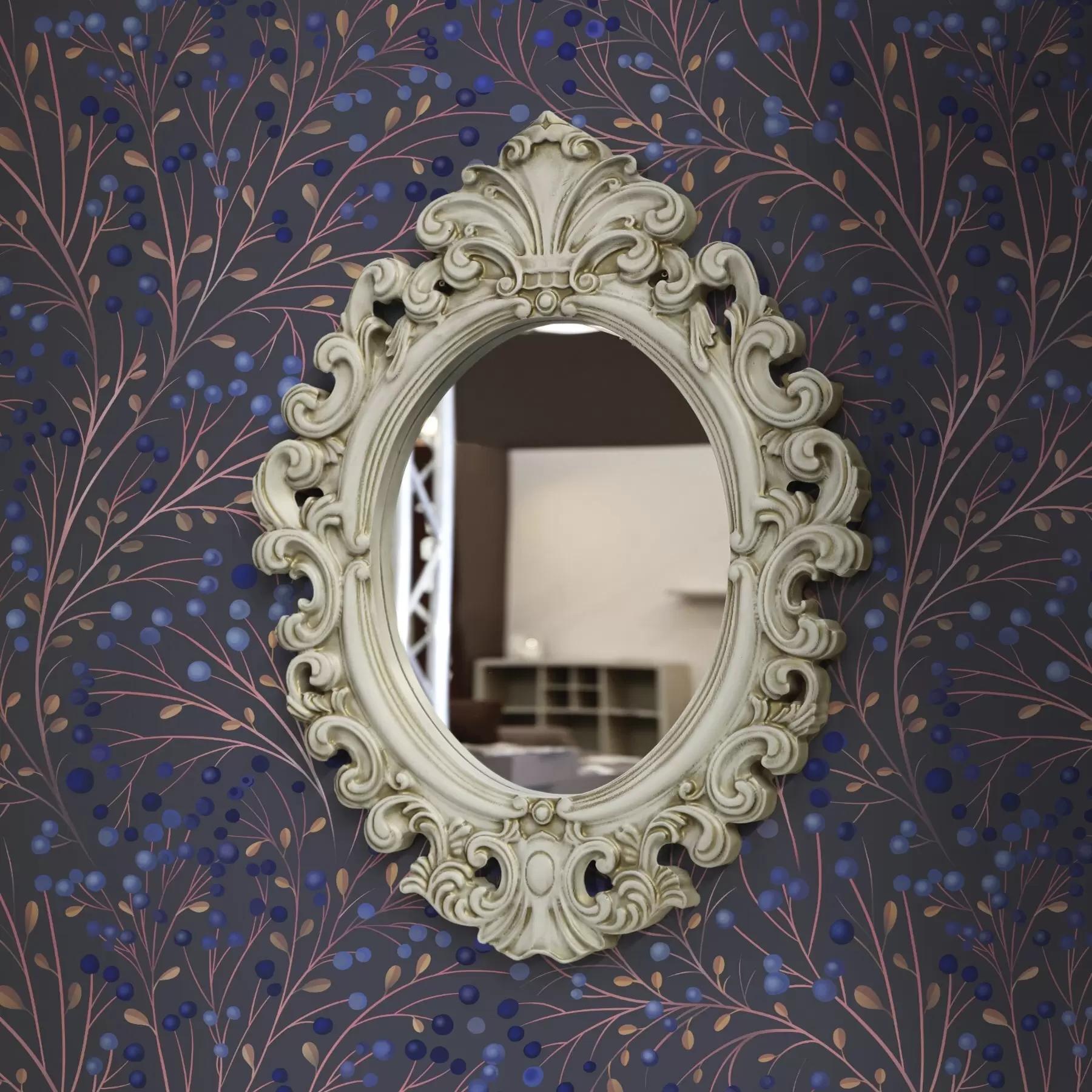 murales de pared Ramitas de color rosa-marrón y bayas azules sobre fondo grafito a00787