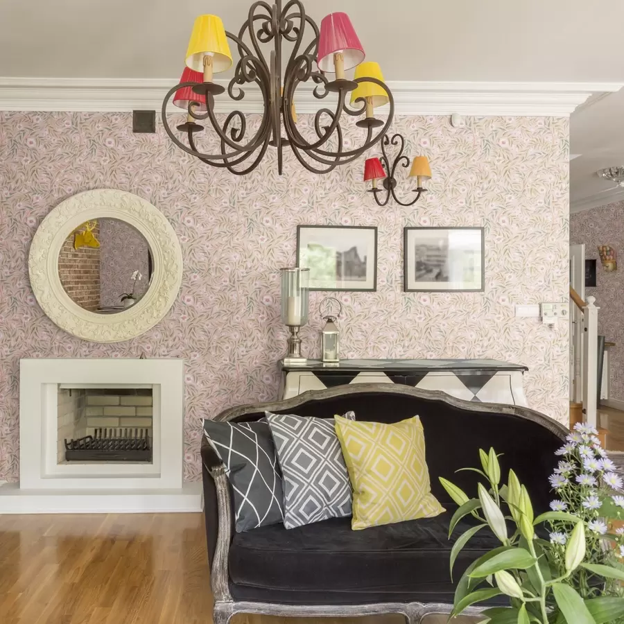 murales de pared Delicadas flores rosadas y hojas suaves sobre un fondo pastel a00788