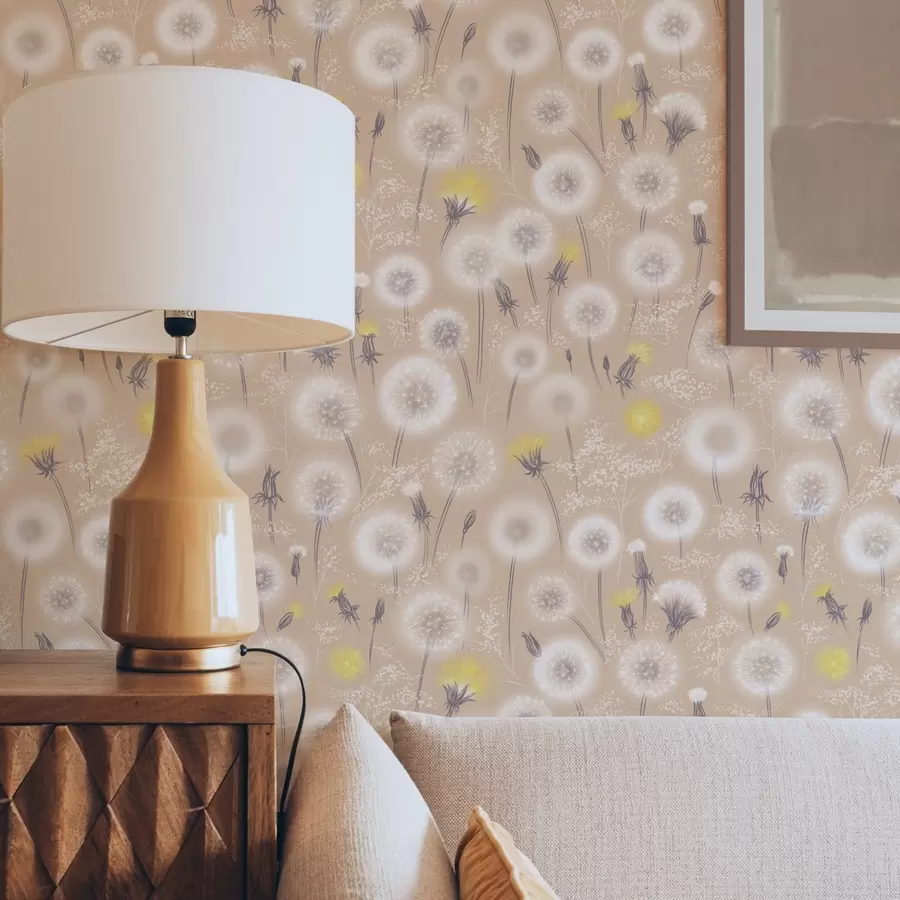 murales de pared Dientes de león y semillas sobre fondo melocotón a00790v1