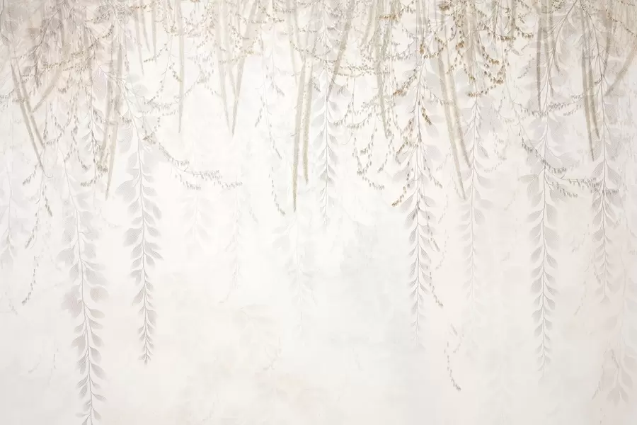 murales de pared Hojas y ramas ligeras colgantes en tonos beige w09433