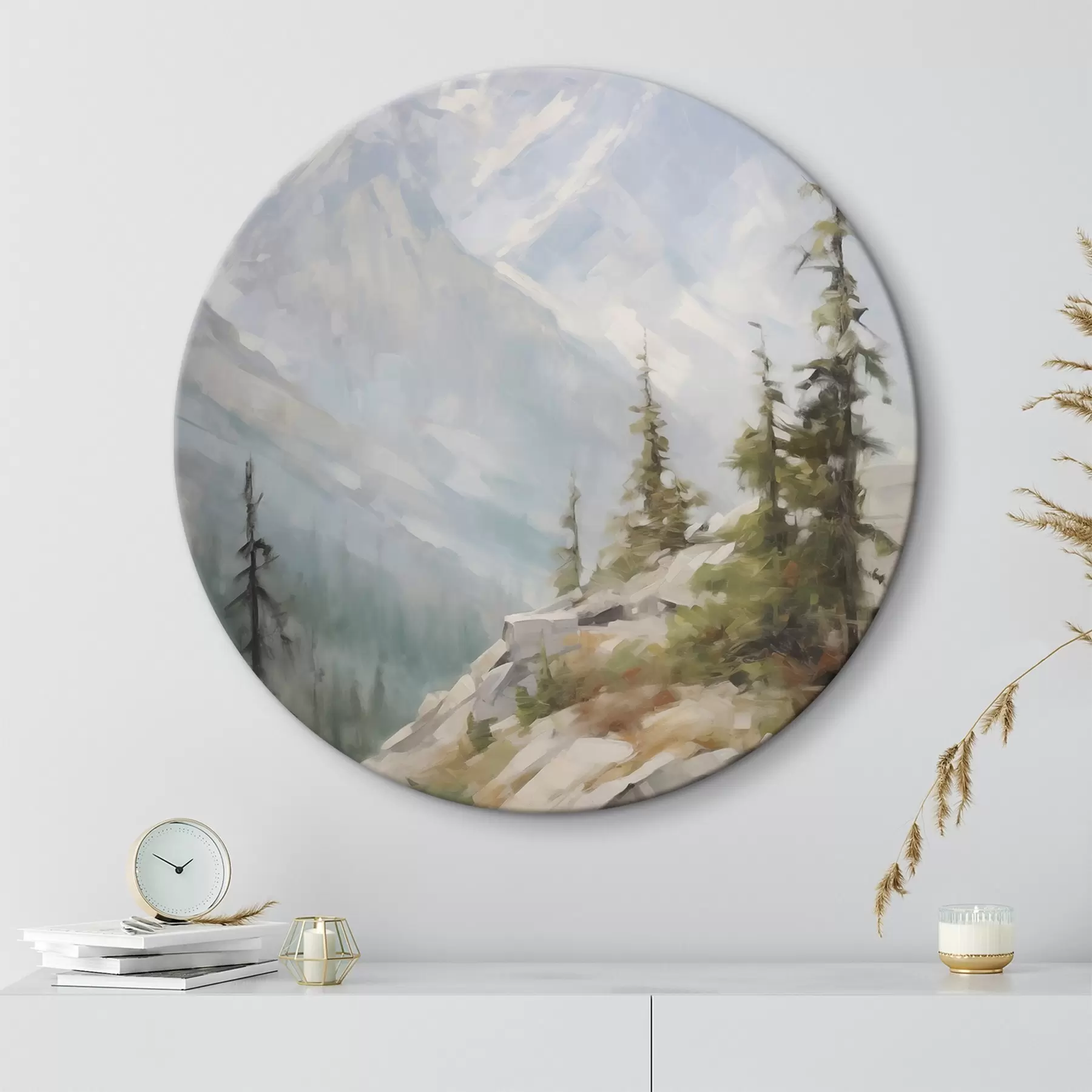 murales de pared Abetos con las montañas como telón de fondo r46202