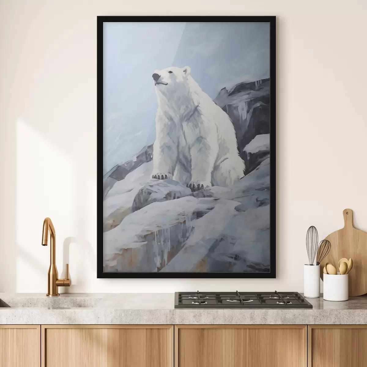 Poster Un oso está sentado sobre un témpano de hielo f46199