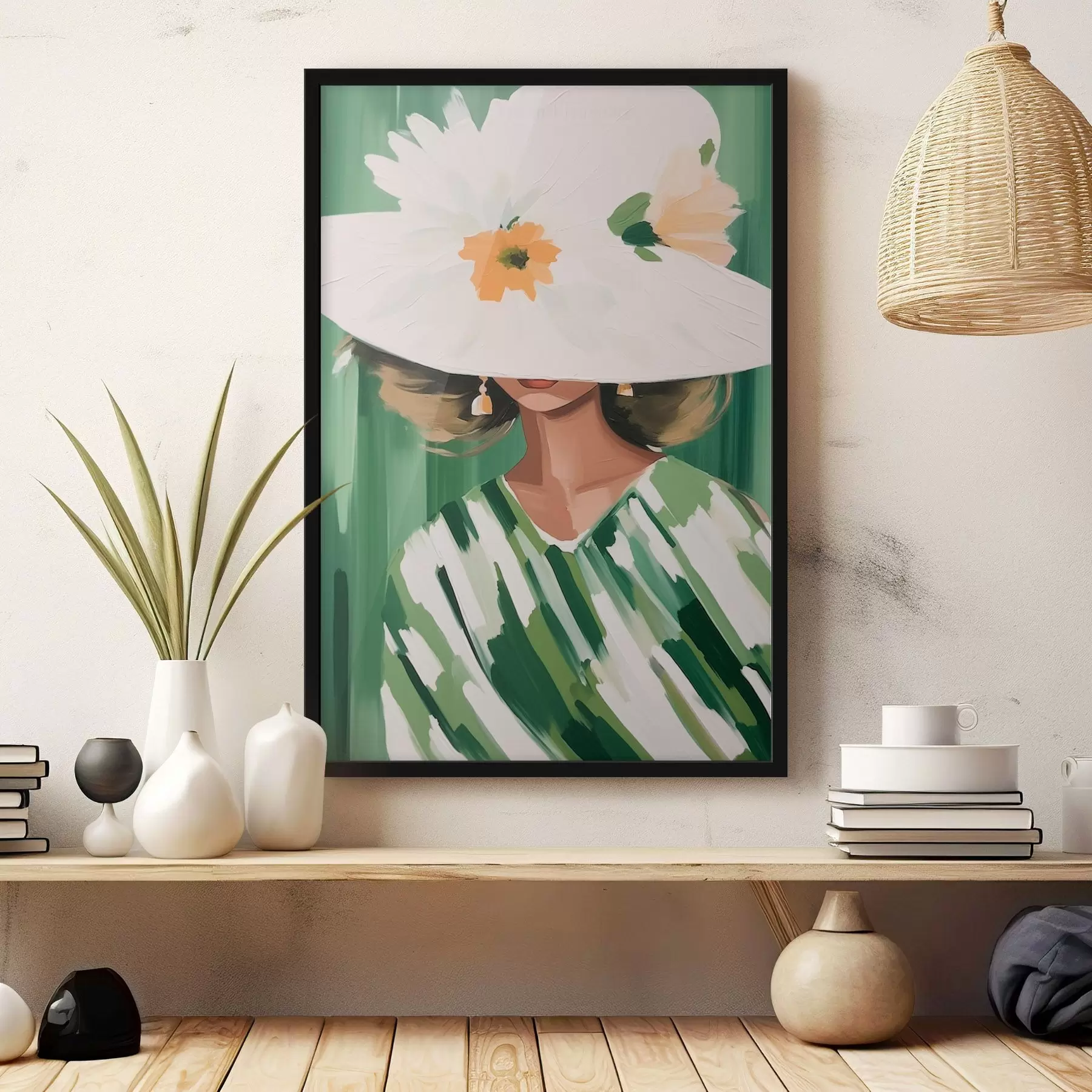 murales de pared Mujer con sombrero y flores f46240
