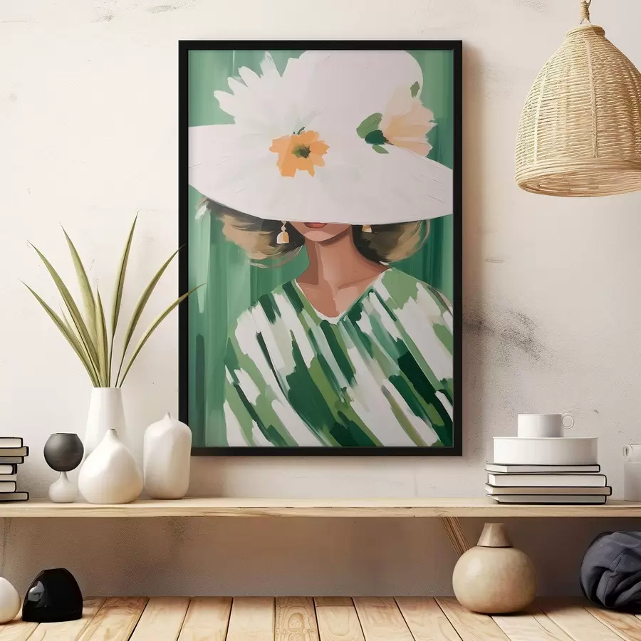 murales de pared Mujer con sombrero y flores f46240