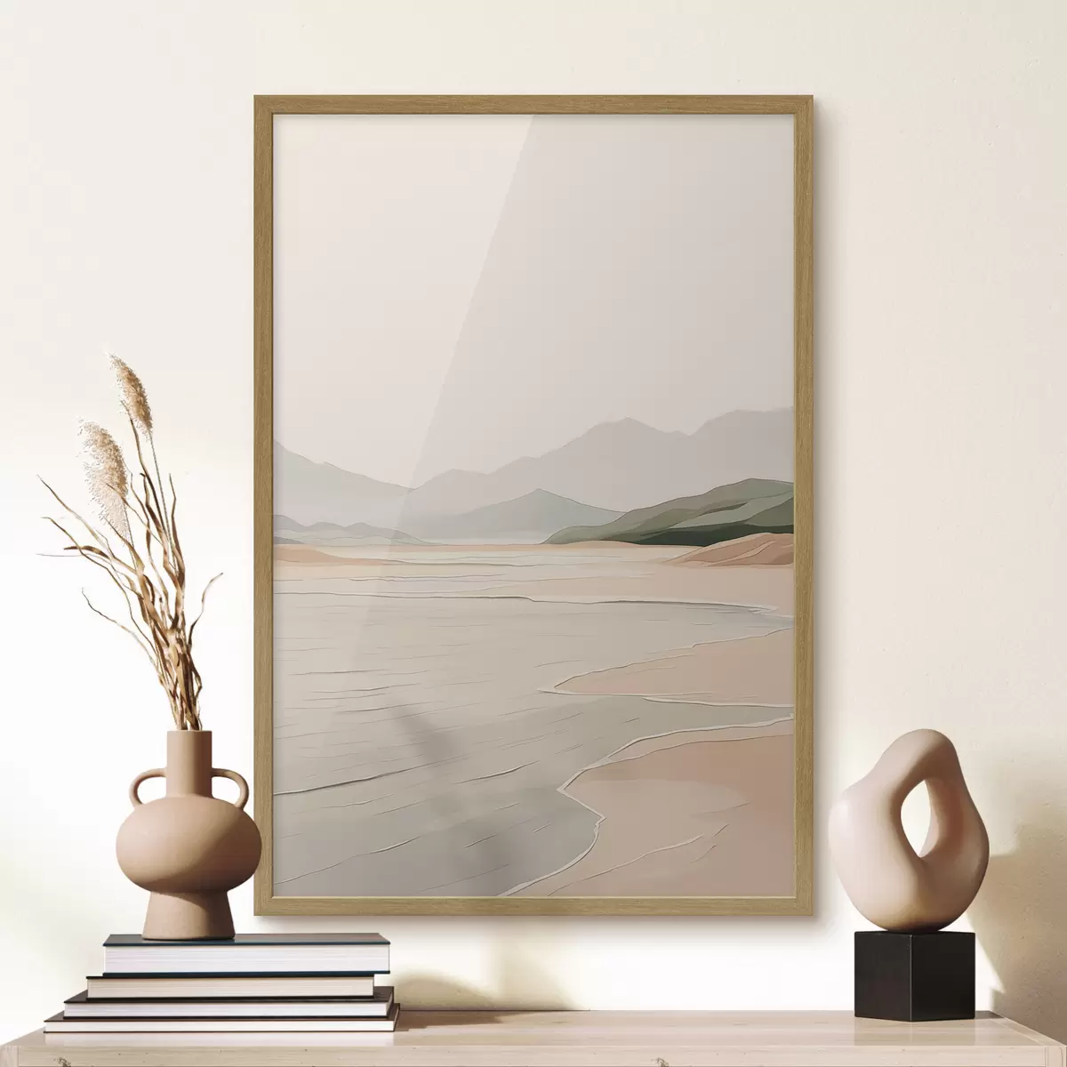 Poster Paisaje minimalista con montañas y costa f46248