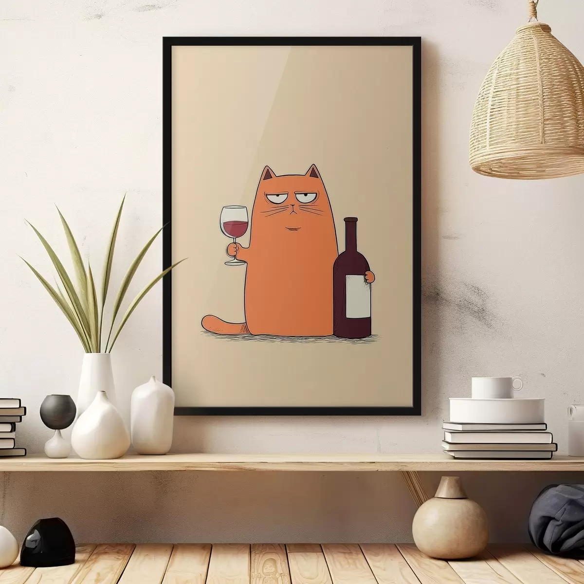 Poster Gato con vino f46250