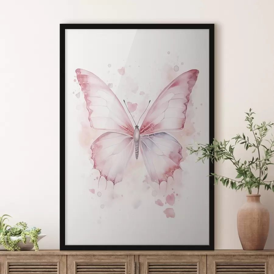 murales de pared Mariposa rosa, técnica de acuarela f46073