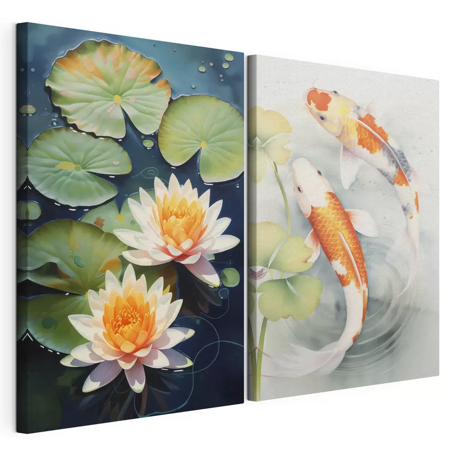 murales de pared Peces en un estanque y flores de loto m00867