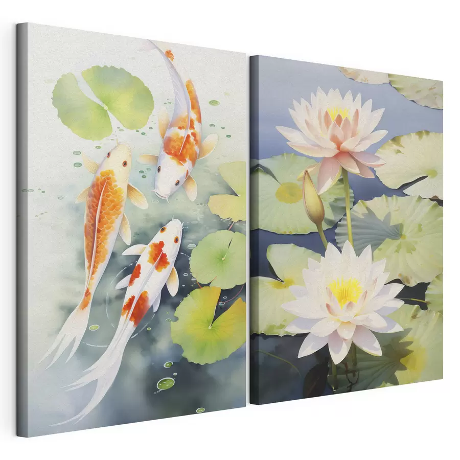 murales de pared Hermosas flores de loto y peces m00868