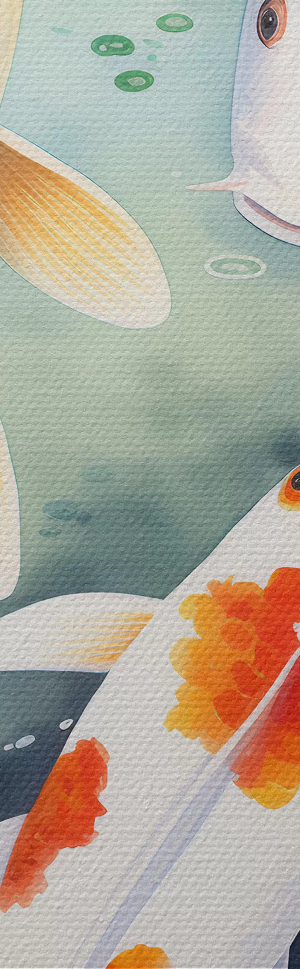 murales de pared Hermosas flores de loto y peces m00868