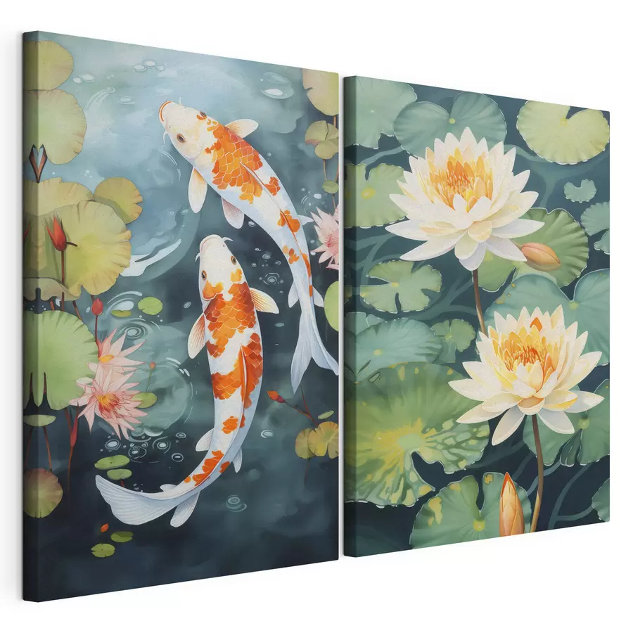 murales de pared Imágenes brillantes de flores de loto y peces en un estanque m00869