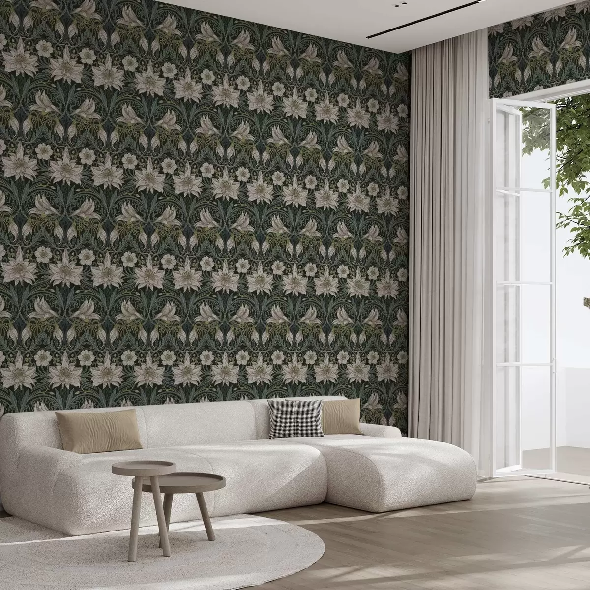 Papel pintado Composición Art Nouveau con lirios sobre fondo oscuro a00696