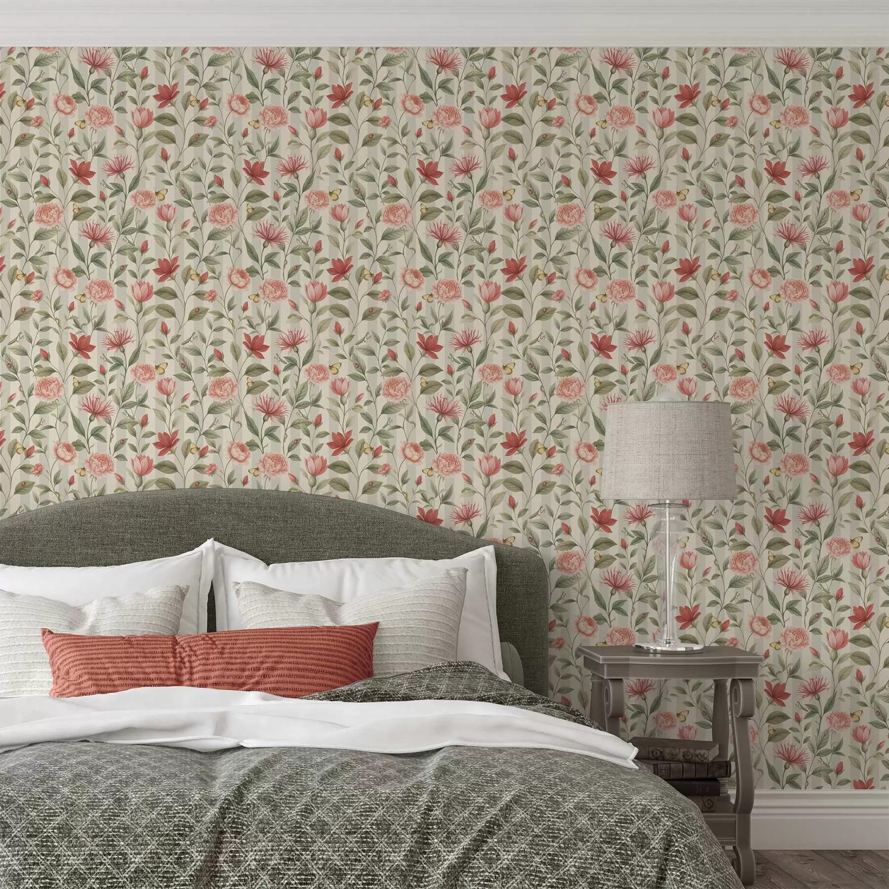 murales de pared Tallos florales con mariposas sobre un fondo claro a00698