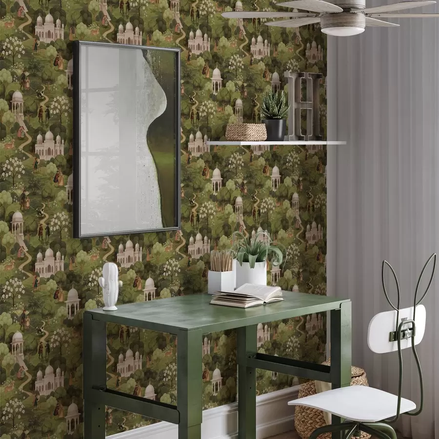 murales de pared Escena de parque con árboles y arquitectura en estilo paisajístico a00705