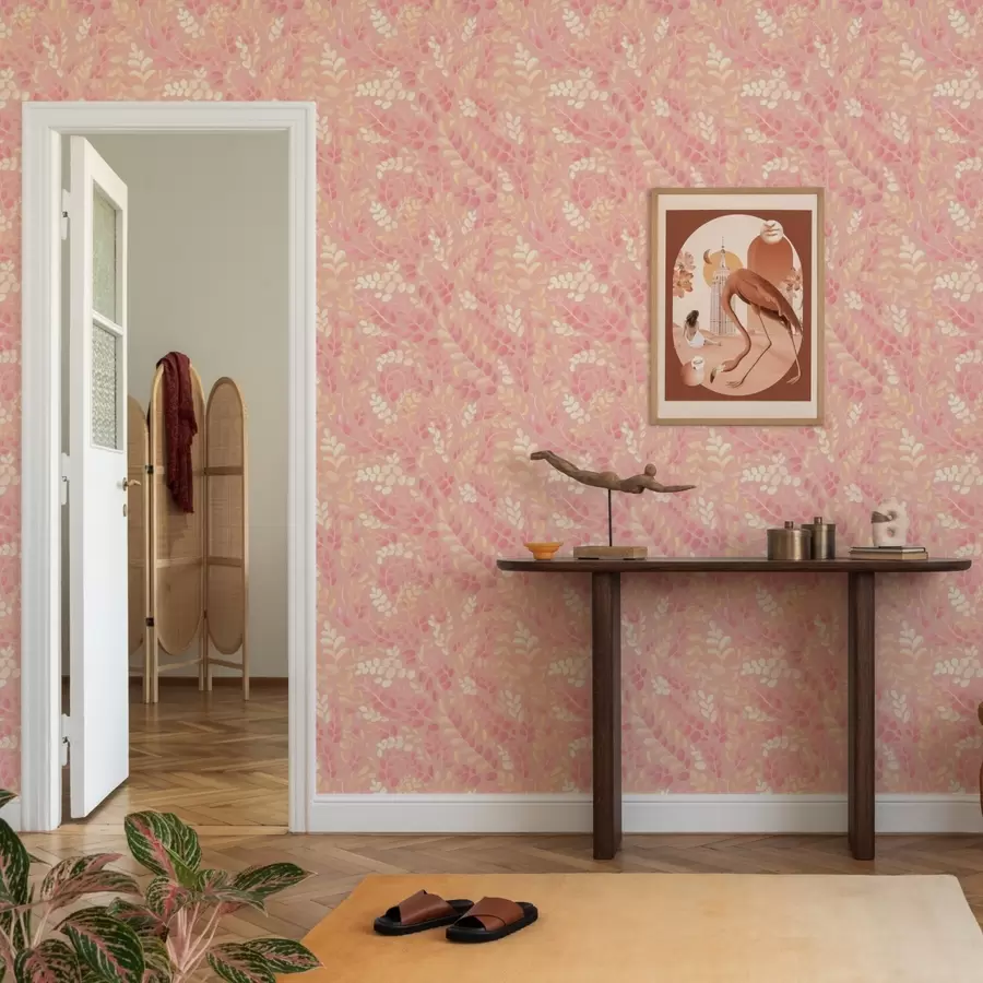 murales de pared Delicado follaje rosa-melocotón con un suave brillo de color a00799