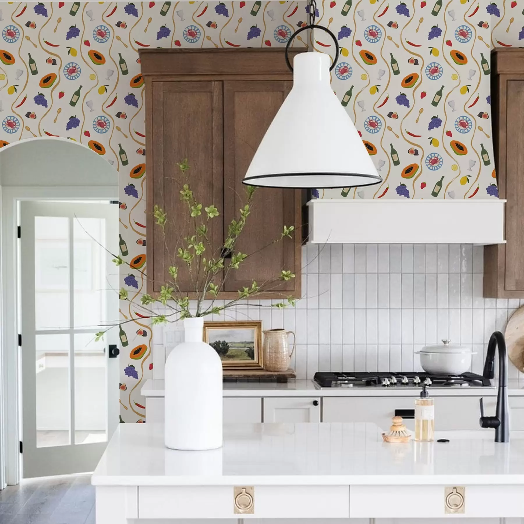 murales de pared Botellas, papaya, limones y especias sobre un fondo claro a00802