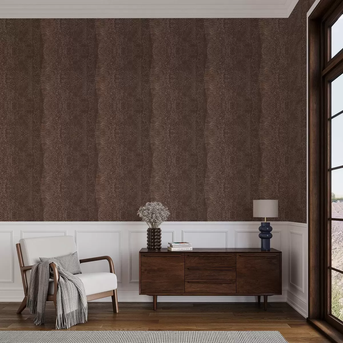 Papel pintado Patrón abstracto ondulado en tonos marrones cálidos a00804v1