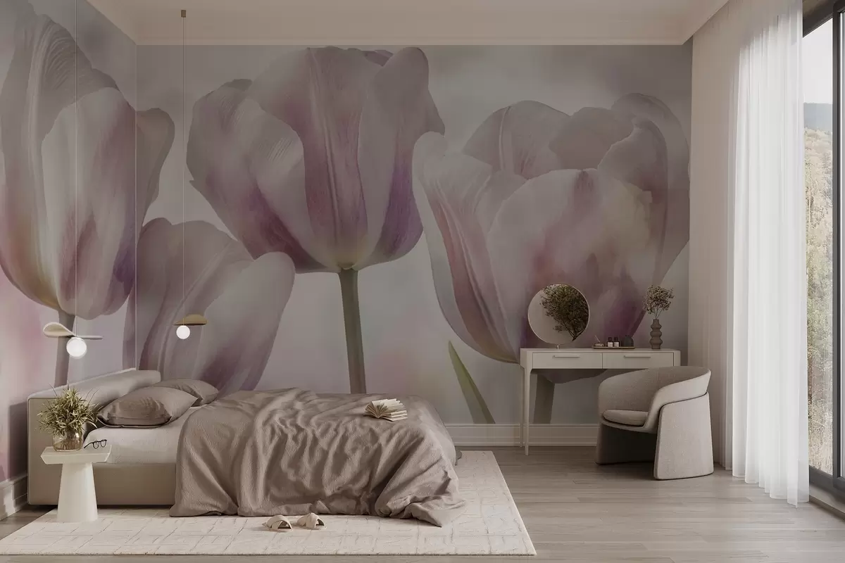 murales de pared Tulipanes en colores suaves w04700