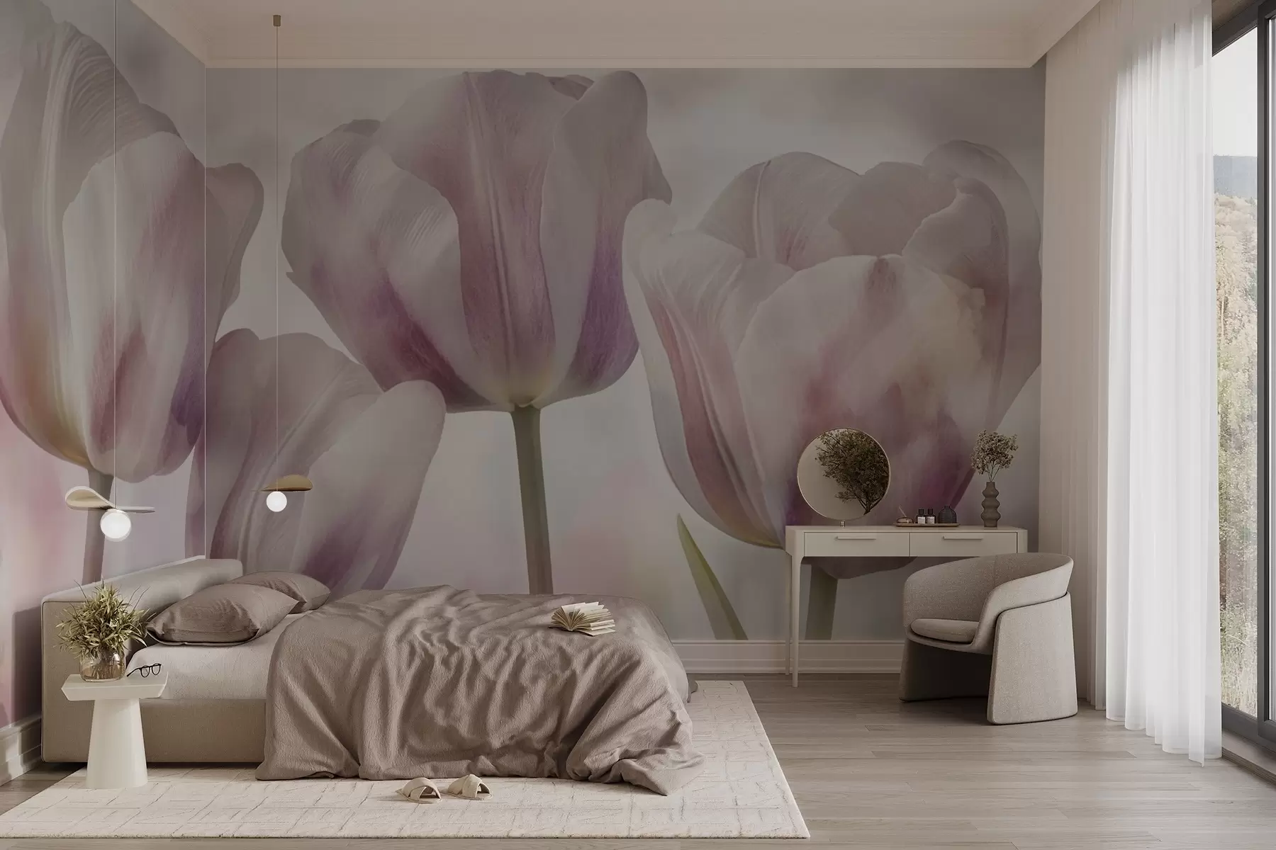 murales de pared Tulipanes en colores suaves w04700