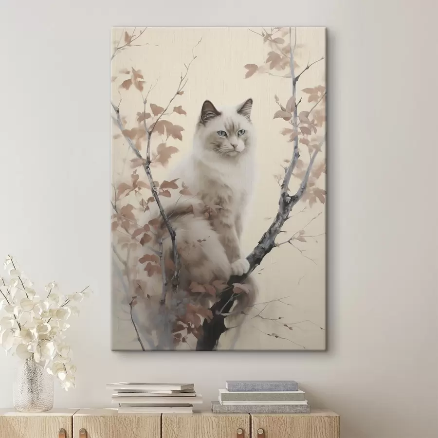 murales de pared El gato está sentado en un árbol s46301