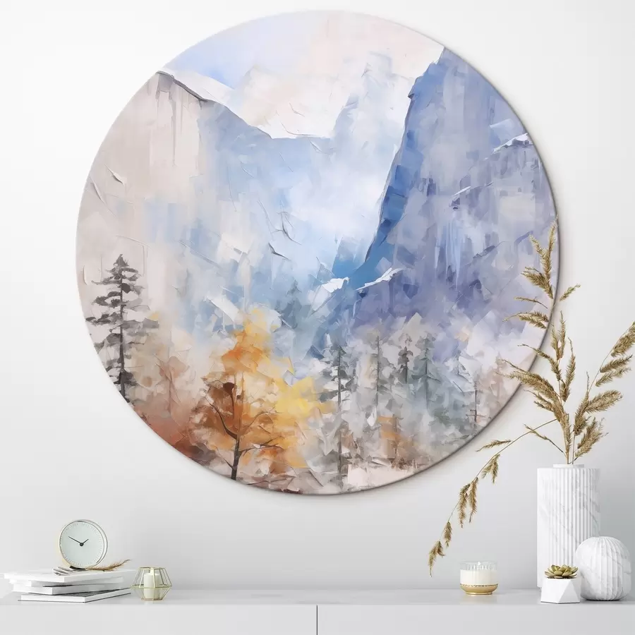 murales de pared Paisaje abstracto de bosque frente a las montañas r46298