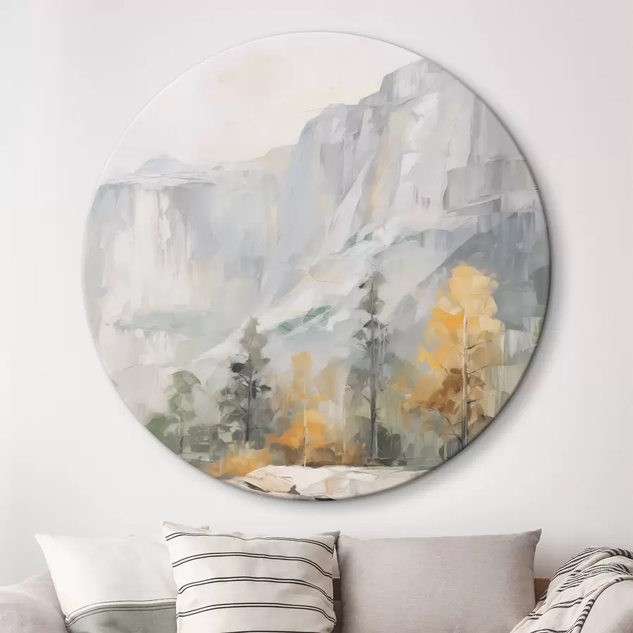 murales de pared Paisaje de un bosque frente a las montañas, imitación de pintura r46299