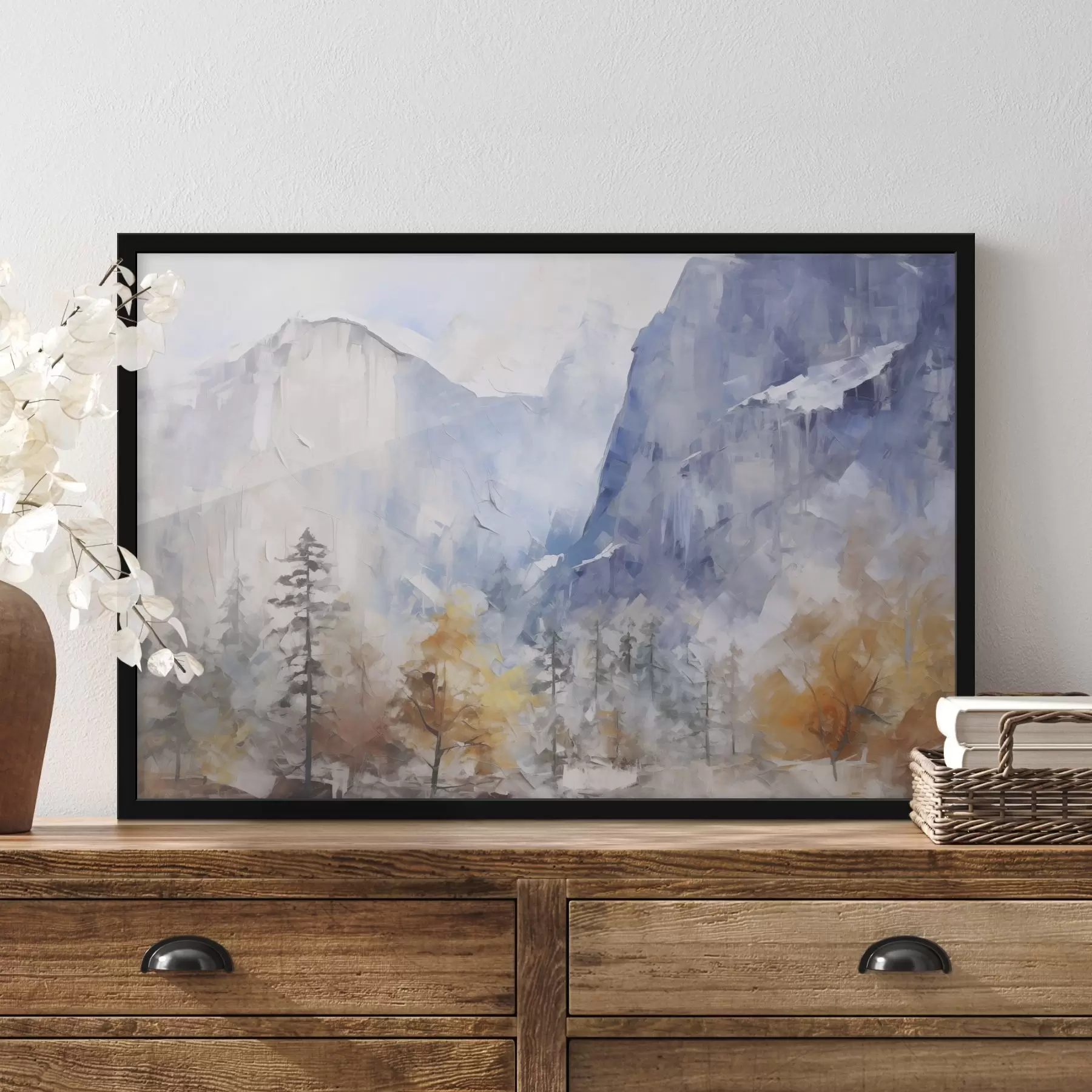murales de pared Paisaje abstracto de bosque frente a las montañas f46298