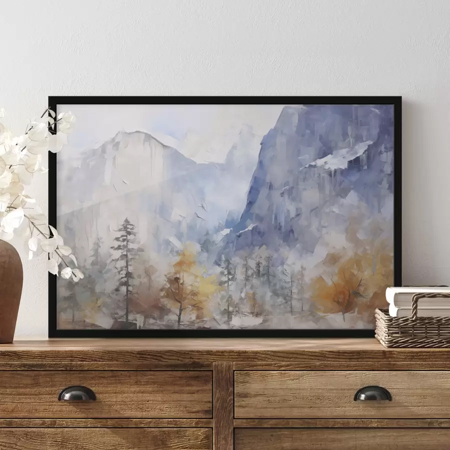 murales de pared Paisaje abstracto de bosque frente a las montañas f46298