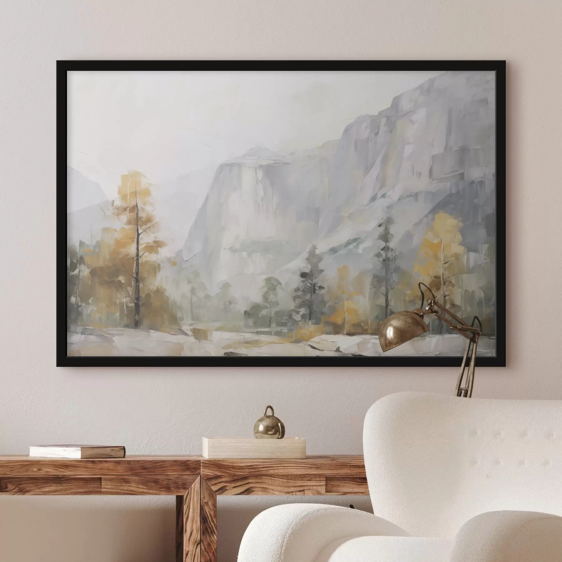 murales de pared Paisaje de un bosque frente a las montañas, imitación de pintura f46299