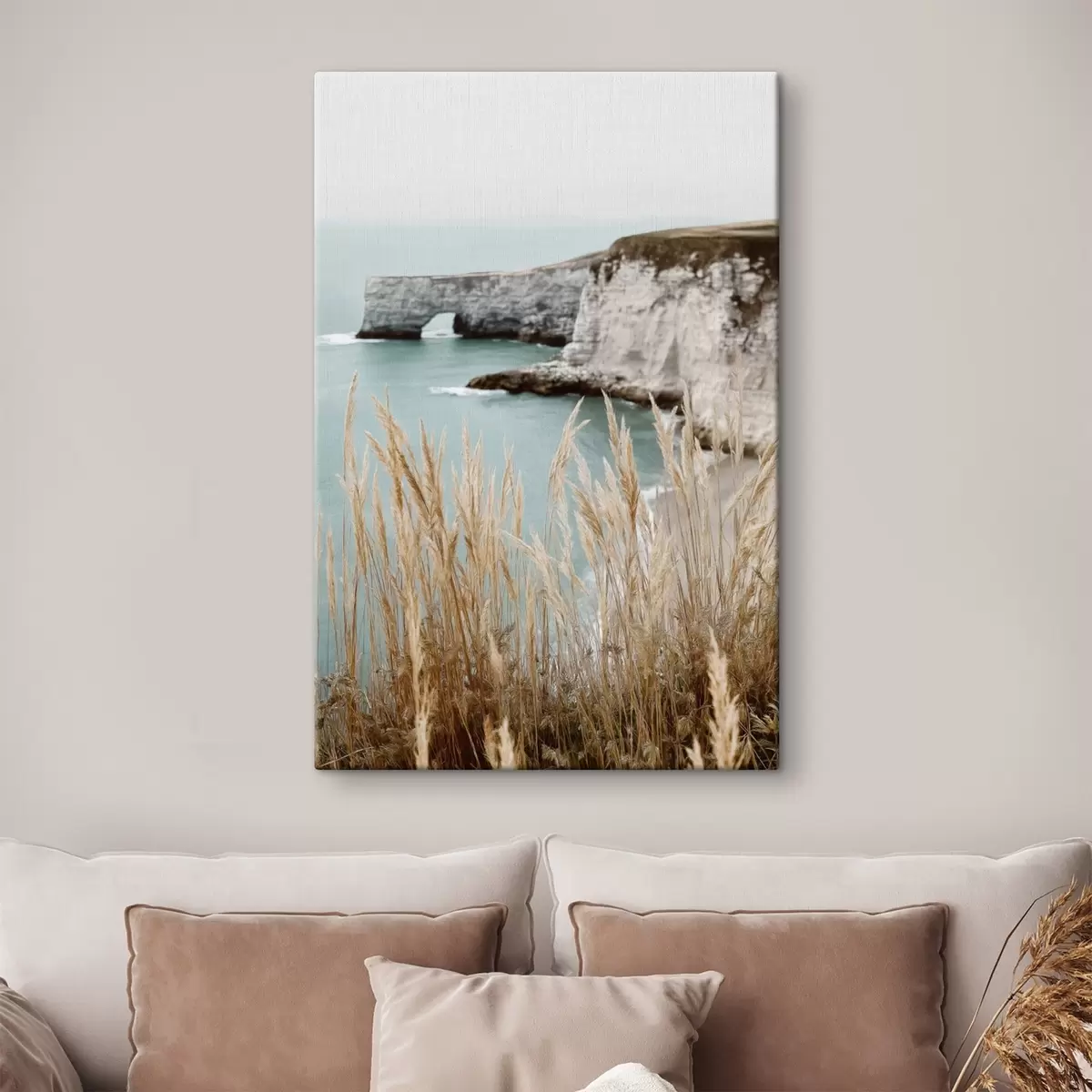murales de pared Acantilados costeros con juncos en primer plano s46141