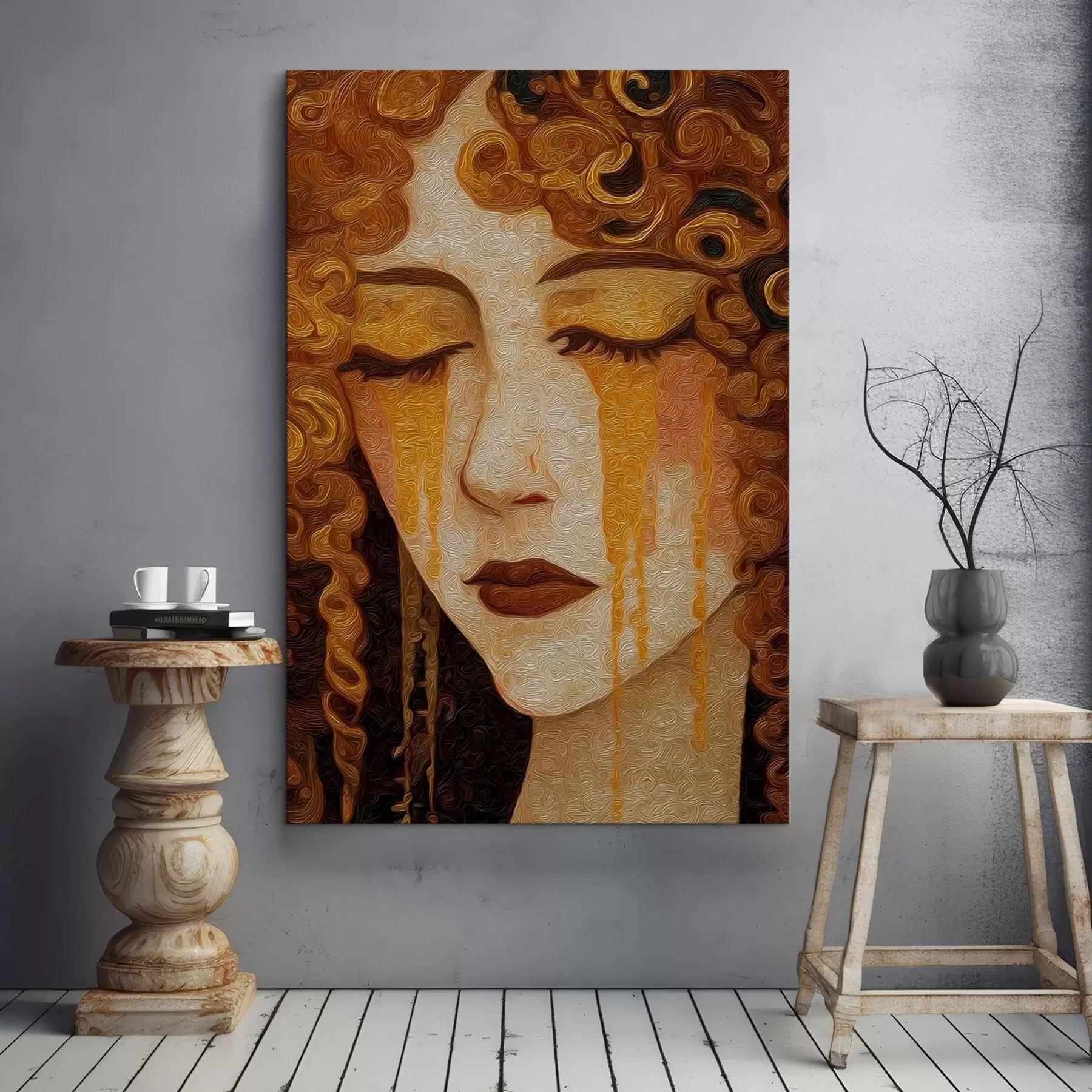 murales de pared Retrato femenino con cabello rojo y maquillaje decorativo s46149