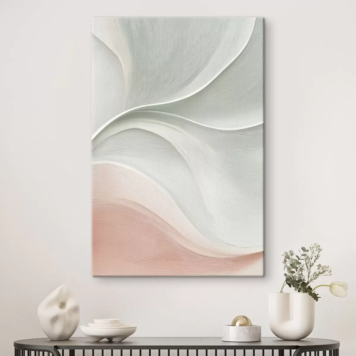 murales de pared Ondas abstractas en cálidos tonos rosa-beige s46152